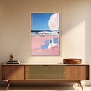 Moonlit Beach, Ocean Waves, Surreal Seascape, Canvas Print, Dreamy Coastal Art, Living Room Decor, Nautical Aesthetic, Minimalist Art