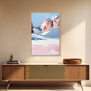Snowy Mountains, Pink Winter Landscape, Minimalist Christmas Art, Modern Nature Painting, Cozy Lodge Wall Art, Canvas Print