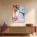 Tropical, Palm Trees, Poolside, Framed Canvas Print, Modern Beach House Art, Vibrant Wall Decor, Summer Vibes, Aesthetic Living Room Art
