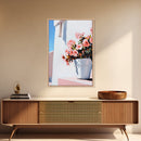 Mediterranean, Flower Pot, Canvas Print, Modern Minimalist Painting, Bright Floral Wall Decor, White and Pink Art, Kitchen Wall Art
