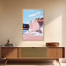 Pink Cliffs, Coastal Beauty, Ocean Landscape, Soft Pastel Art, Nature Inspired, Tranquil Scenery, Boho Wall Art, Framed Canvas Print