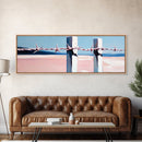 Beach Fence, Coastal Barrier, Ocean Landscape, Framed Canvas Print, Minimalist Seaside Art, Nautical Wall Decor, Summer Home Artwork