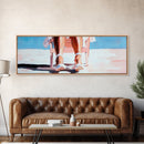 Woman Relaxing, Beach Chair Art, Coastal Summer Scene, Framed Canvas Print, Minimalist Boho Decor, Serene Seaside Home Artwork