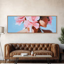 Floral Woman, Feminine Beauty, Elegant Portrait, Boho Canvas Print, Bedroom Wall Art, Modern Aesthetic, Pastel Pink Home Decor