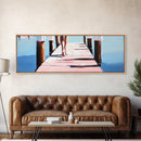 Walking on Dock, Waterfront Scene, Coastal Style, Framed Canvas Print, Minimalist Wall Art, Nautical Decor, Light and Airy Art