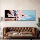 Woman Walking, Elegant Art, Coastal Chic, Bedroom Wall Art, Fashion Illustration, Soft Pastel Tones, Framed Canvas Print, Feminine Decor