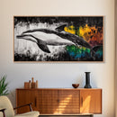 Dolphin Painting, Ocean Wildlife, Vibrant Colors, Coastal Wall Art, Black and White Animal Art, Framed Canvas Print, Beach House Decor