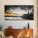 Sunset Cabin, Lake House Art, Mountain Retreat, Framed Canvas Print, Rustic Home Decor, Nature Wall Art, Bedroom Wall Art