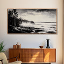 Foggy Coast, Misty Landscape Art, Black and White Wall Art, Canvas Print, Nature Wall Art, Cabin Decor, Moody Art