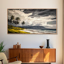 Tropical Beach Painting, Palm Trees Wall Art, Vibrant Coastal Canvas Print, Ocean Inspired Artwork, Living Room Decor, Framed Canvas Print