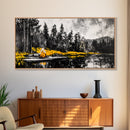 Campfire Forest Painting, Black and White Canvas Print, Nature Wall Decor, Cozy Cabin Artwork, Autumn Inspired Art, Framed Canvas Print