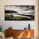 Coastal Landscape, Ocean View, Black and White Beach Art, Canvas Print, Seaside Home Decor, Nautical Wall Art, Office Artwork