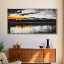 Sunset Reflection, Black and White, Framed Canvas Print, Nature Wall Art, Modern Landscape, Bold Decor, Living Room Art, Autumn Colors