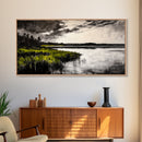 Marshland, Moody Sky, Lakeside View, Canvas Print, Nature Photography, Living Room Wall Art, Rustic Landscape, Neutral Tones Decor
