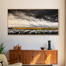 Open Field, Dramatic Sky, Autumn Horizon, Framed Canvas Print, Fall Landscape, Neutral Home Decor, Entryway Art, Rustic Wall Art