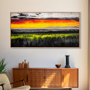 Sunset Meadow, Vibrant Sky Over Rolling Hills, Nature Landscape Painting, Bold Color Art, Canvas Print, Farmhouse Decor, Dining Room Art