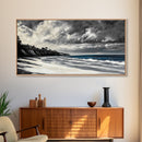 Moody Seascape, Stormy Ocean, Dramatic Sky, Beach Wall Art, Black and White Coastal Decor, Framed Canvas Print, Large Landscape Art