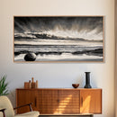 Moody Beach, Black White, Ocean Sunset, Canvas Print, Dramatic Seascape, Coastal Wall Art, Relaxing Home Decor, Living Room Artwork