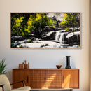 Waterfall Scene, Nature Art, Black and White Landscape, Rustic Cabin Decor, Wilderness Painting, Relaxing Wall Art, Canvas Print