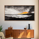 Volcano Eruption, Dramatic Landscape Art, Black and White Wall Art, Fiery Sunset Painting, Large Framed Canvas Print, Office Decor