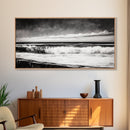 Monochrome Ocean, Rolling Waves, Black and White Beach Art, Framed Canvas Print, Minimalist Seascape, Coastal Wall Decor, Bedroom Art