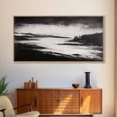 Serene Waters, Mountain Lake, Foggy Landscape, Canvas Print, Black and White Art, Minimalist Home Decor, Rustic Cabin Wall Art, Office Art