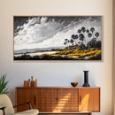 Tropical Beach, Palm Trees, Black and White, Coastal Art, Modern Minimalist, Framed Canvas Print, Beach House Decor, Nature Wall Art