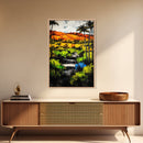 Tropical Landscape, Palm Trees, Sunset Glow, Framed Canvas Print, Vibrant Wall Art, Living Room Decor, Modern Colorful Art, Nature Scene
