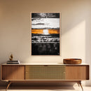 Abstract Horizon, Golden Light, Modern Landscape, Framed Canvas Print, Minimalist Wall Art, Office Decor, Contemporary Sunset, Fall Vibes