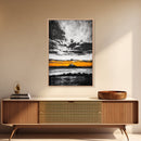 Volcanic Sunset, Black and White, Dramatic Sky, Framed Canvas Print, Moody Wall Art, Modern Landscape, Office Decor, Nature Aesthetic