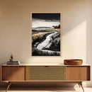 Coastal Landscape, Black and White, Framed Canvas Print, Nature Wall Art, Living Room Decor, Modern Farmhouse Art, Neutral Tones