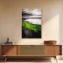 Green Coastal Hills, Ocean Shoreline Painting, Scenic Landscape Art, Office Wall Decor, Nature Inspired Print, Framed Canvas Print