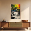 Waterfall Glow, Nature Art, Forest Landscape, Vibrant Painting, Modern Home Decor, Wilderness Retreat, Fall Wall Art, Framed Canvas Print