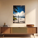 Palm Tree Beach Scene, Vibrant Blue Sky, Tropical Art, Coastal Landscape, Modern Ocean Wall Decor, Summer Home Artwork, Canvas Print
