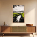 Marsh, Coastal Greenery, Landscape Wall Art, Framed Canvas Print, Nature Aesthetic, Living Room Decor, Serene Scenic View, Rustic Style
