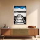 Wooden Path, Beach Walk, Ocean Waves, Framed Canvas Print, Coastal Decor, Minimalist Wall Art, Modern Living Room Art