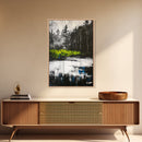 Misty Forest, Reflection, Tranquil Landscape, Framed Canvas Print, Nature Wall Art, Black and White Decor, Bedroom Art, Rustic Home