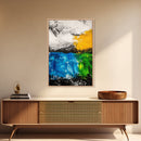 Abstract Landscape, Blue and Yellow Modern Painting, Minimalist Nature Art, Framed Canvas Print, Living Room or Office Wall Decor