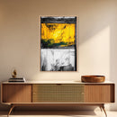 Golden Window, Abstract Rustic Wall Art, Black and White with Yellow Accents, Framed Canvas Print, Farmhouse or Entryway Wall Decor