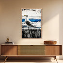 Seagull Painting, Coastal Bird Art, Ocean Wall Decor, Nautical Home Art, Blue and White Theme, Framed Canvas Print, Beach House Decor