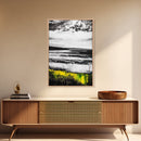 Coastal Shoreline, Misty Landscape, Black and White, Nature Print, Framed Canvas Print, Office Wall Art, Serene Seascape, Minimalist Art