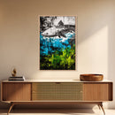 Fish Underwater, Blue Green Art, Abstract Ocean, Framed Canvas Print, Living Room Decor, Coastal Wall Art, Nautical Home Decor
