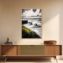 Ocean Waves Art, Black and White Seascape, Coastal Home Decor, Minimalist Beach Scene, Tranquil Water Wall Print, Framed Canvas Print