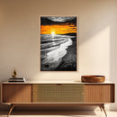 Golden Beach, Sunset Painting, Coastal Horizon, Framed Canvas Print, Seascape Art, Warm Fall Colors, Large Wall Art, Minimalist Style
