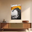 Giant Ocean Wave, Surfer Wall Art, Black and White Beach Print, Coastal Aesthetic, Framed Canvas Print, Ocean Lover Gift, Large Wall Art