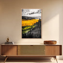 Golden Fields, Dramatic Landscape, Autumn Wall Art, Rustic Home Decor, Mountain View Framed Canvas Print, Farmhouse Aesthetic, Office Decor