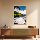 Tropical Beach, Palm Tree Art, Coastal Wall Decor, Canvas Print, Modern Seaside Artwork, Blue and Green Painting, Living Room Statement