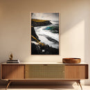 Coastal Cliffs, Ocean Waves, Beach Landscape, Nature Wall Art, Framed Canvas Print, Living Room Decor, Modern Seascape, Blue Tones
