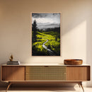 Winding Path, Mountain Meadow, Nature Landscape, Rustic Wall Art, Framed Canvas Print, Farmhouse Decor, Green Hills, Relaxing Art