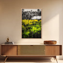 Wildflowers, Abstract Meadow, Colorful Landscape, Modern Wall Art, Framed Canvas Print, Boho Decor, Vibrant Nature, Yellow Green Art